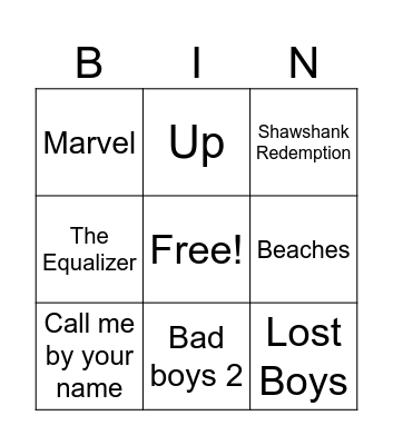 Favourite Film Bingo Card