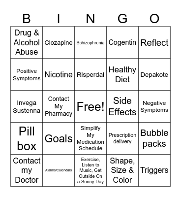 Medication Education Bingo Card