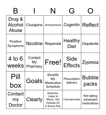 Medication Education Bingo Card