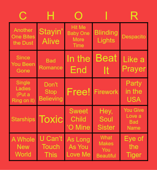 Chorus Bingo Card