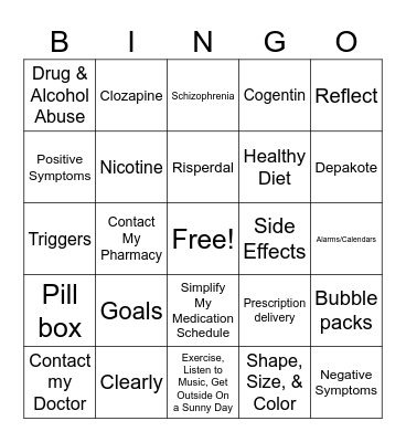 Medication Education Bingo Card