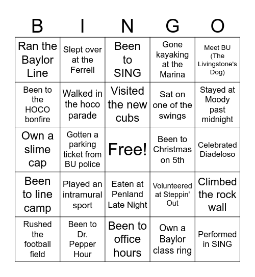 Baylor Bingo Card