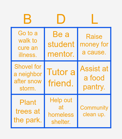 BDL Bingo - Volunteering Bingo Card