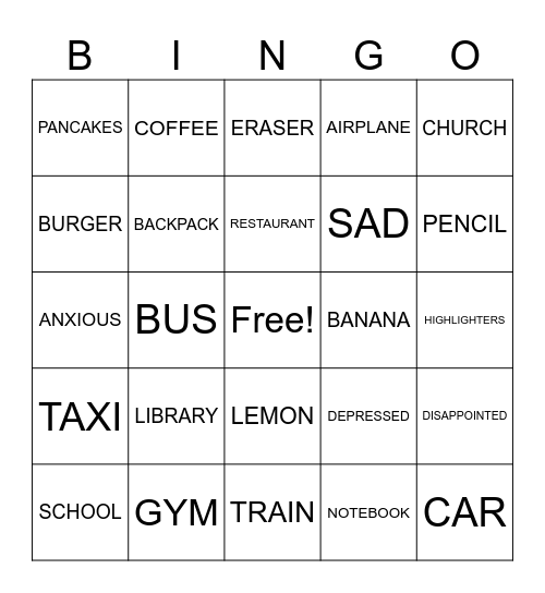 EASY ENGLISH Bingo Card