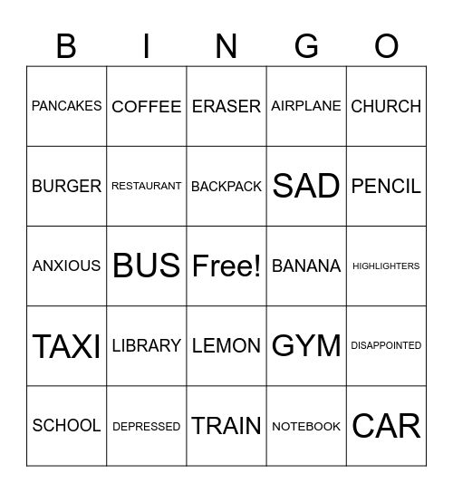 EASY ENGLISH Bingo Card