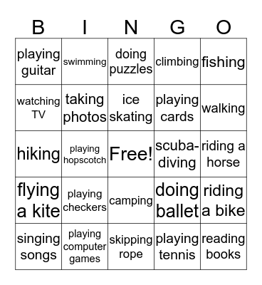 Hobbies Bingo Card