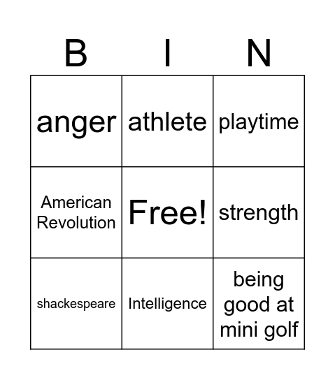 Allusions Bingo Card