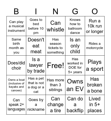 GDO Mingle Bingo Card