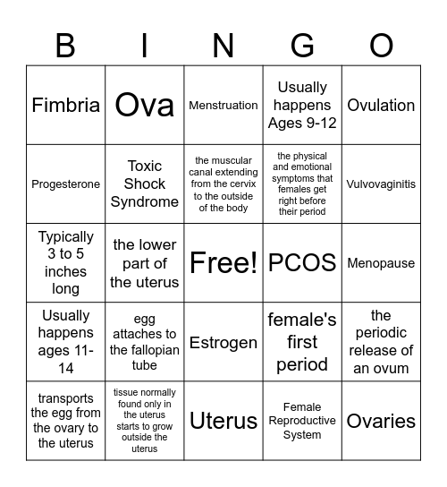 Female Reproductive System Bingo Card