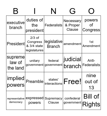 Constitution Bingo Card
