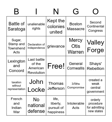 Checkpoint 2 Review Bingo Card