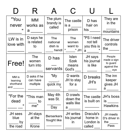 DRACULA Bingo Card