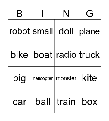 Toys 1 Bingo Card