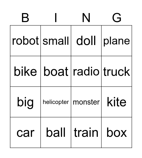 Toys 1 Bingo Card