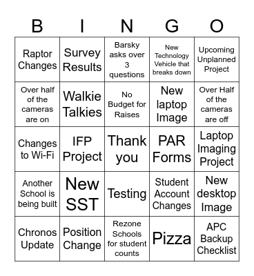 SST Meeting Bingo Card