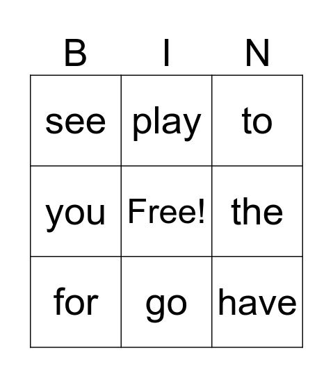 Sight Word (1) Bingo Card