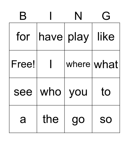 Sight Word (1) Bingo Card