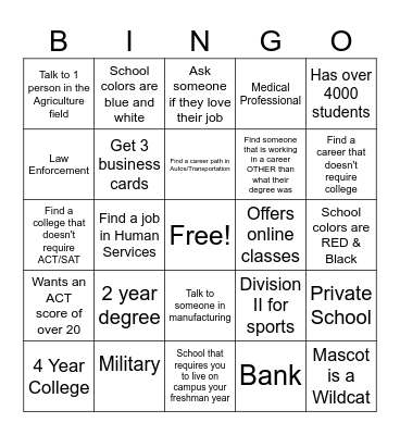 West Central Minnesota - College & Career Expo Bingo Card