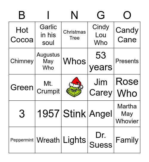 Grinch Bingo Card