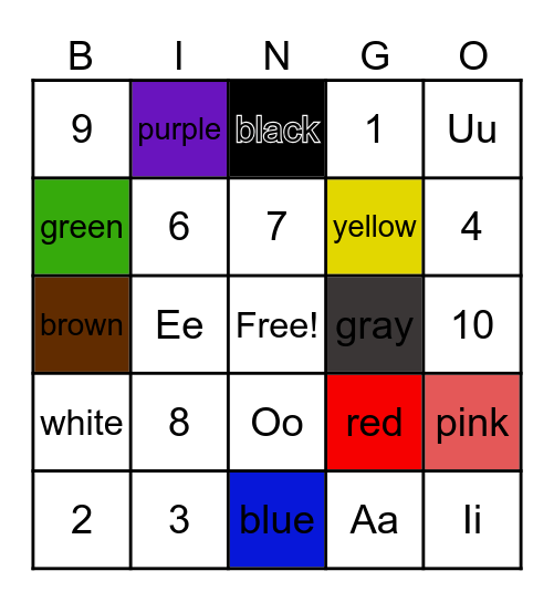 K5 Bingo Card