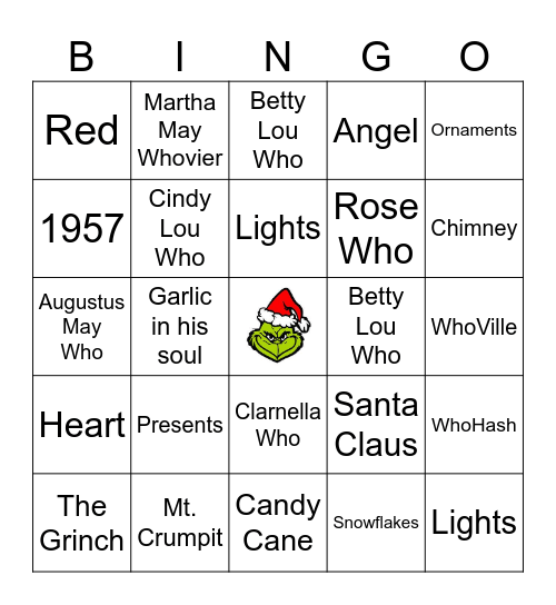 Grinch Bingo Card