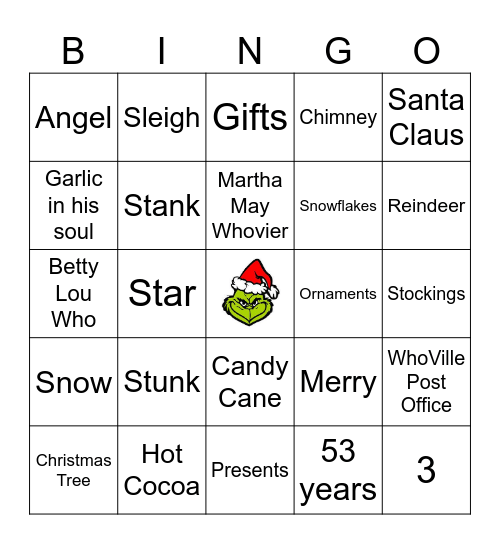 Grinch Bingo Card