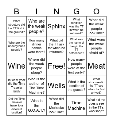 The Time Machine Bingo Card