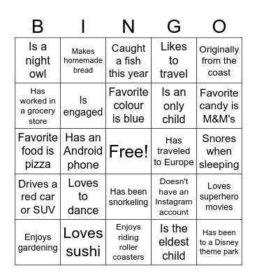 GET TO KNOW YOUR CO-WORKERS Bingo Card