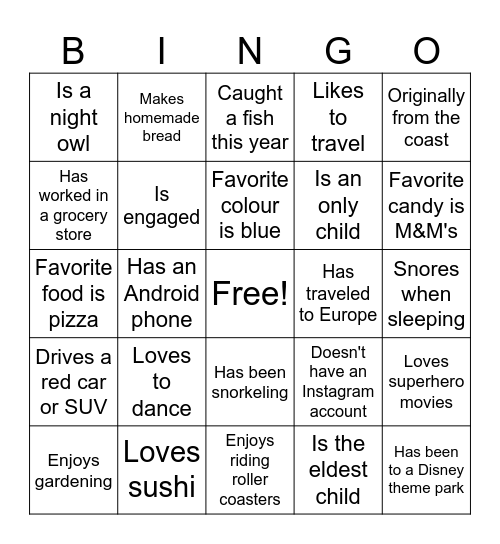 GET TO KNOW YOUR CO-WORKERS Bingo Card