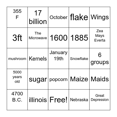 Popcorn! Bingo Card