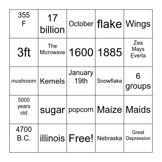 Popcorn! Bingo Card