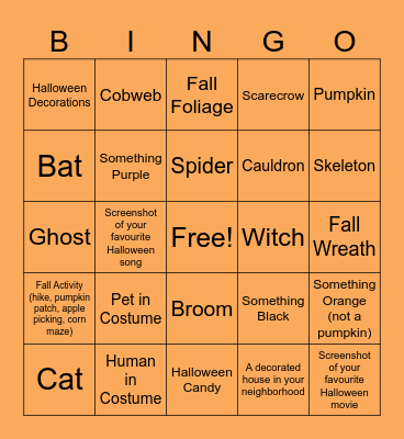Halloween Scavenger Hunt BINGO Card