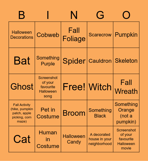 Halloween Scavenger Hunt BINGO Card
