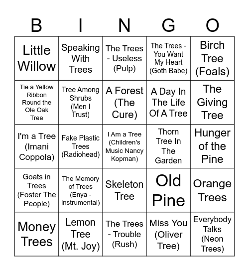 I am a Tree Bingo Card