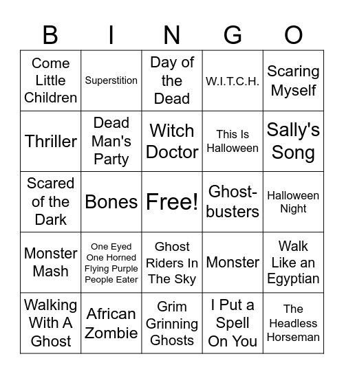 Halloween Song BINGO Card