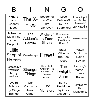 Halloween Music Bingo Card