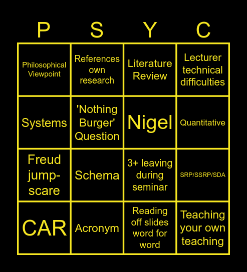 DClin Bingo Card