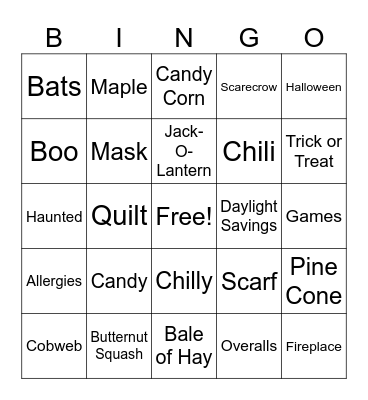 Fall Bingo Game Bingo Card