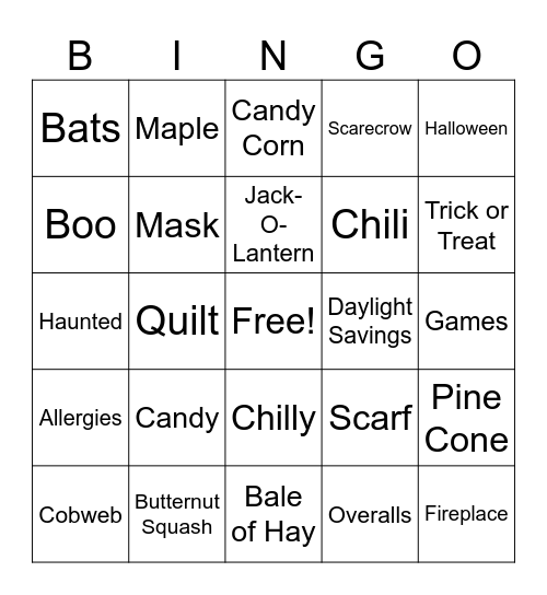 Fall Bingo Game Bingo Card