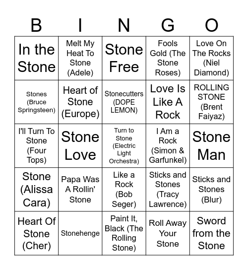 I am a Rock Bingo Card