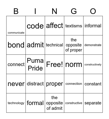 Issue 5 Bingo Card