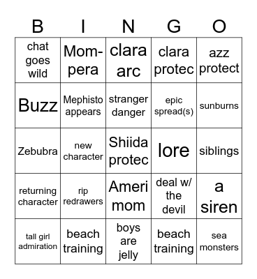 Beach Baes Bingo Card