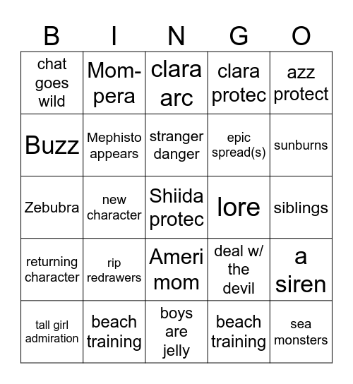 Beach Baes Bingo Card