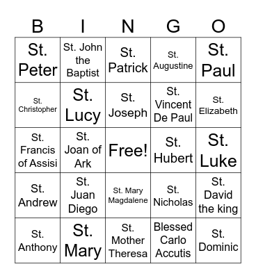 Saint Bingo Card