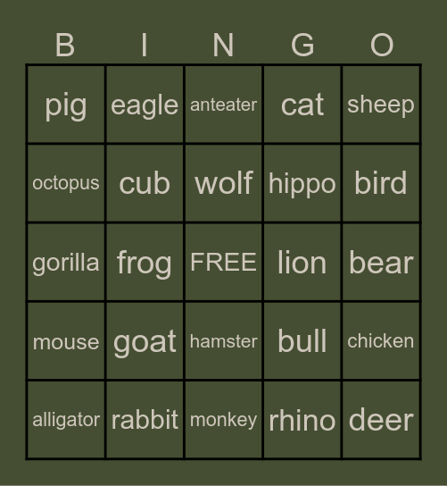 ACNH SPECIES BINGO Card