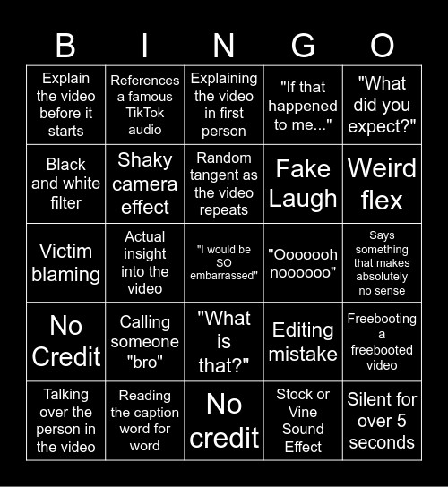 SSSniperwolf Bingo Card