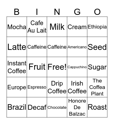 Coffee Bingo Card