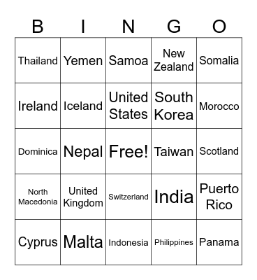 Flag Bingo Card