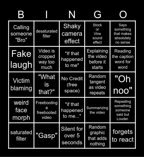 Sssniperwolf Bingo Card