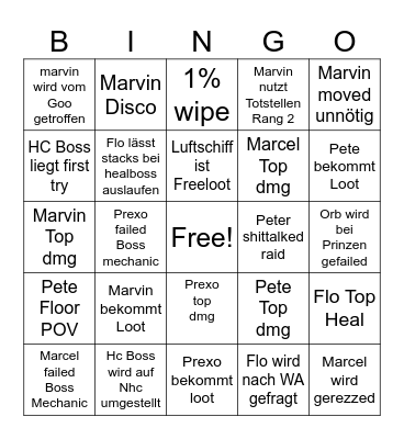 Raid 18.10 Bingo Card